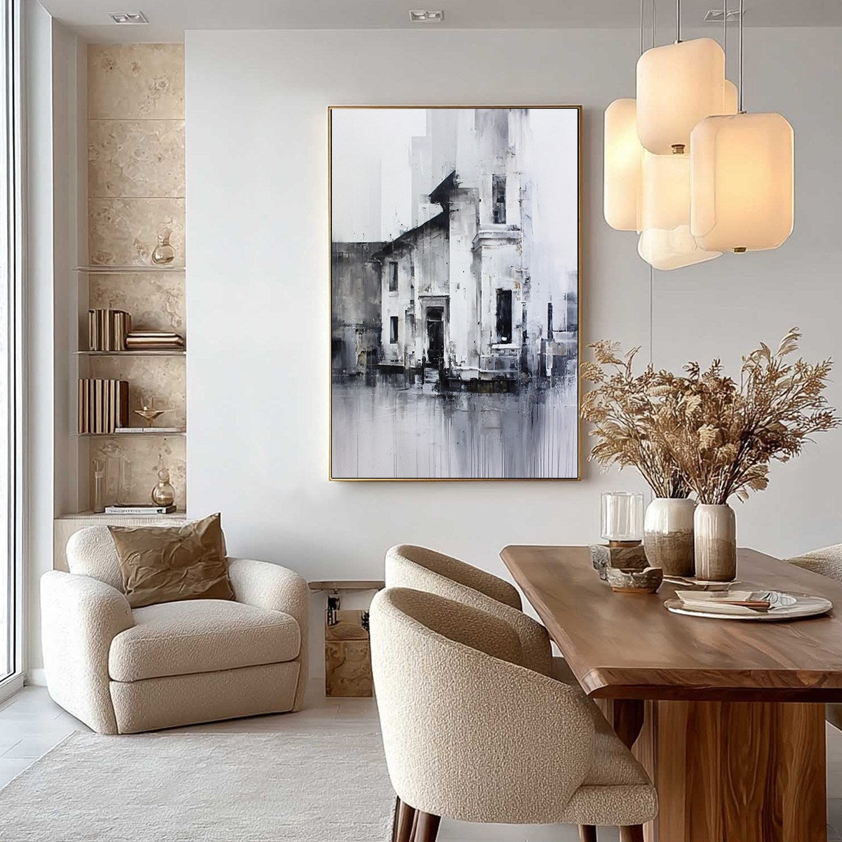 ARCHITECTURAL ECHO: Monochrome Abstract Cityscape Painting - Image 4