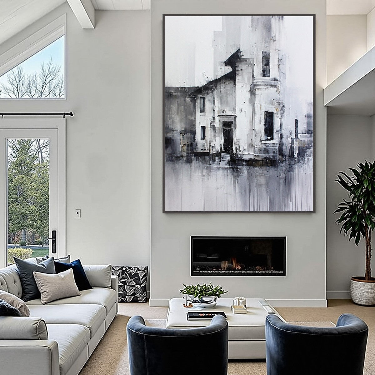 ARCHITECTURAL ECHO: Monochrome Abstract Cityscape Painting - Image 6