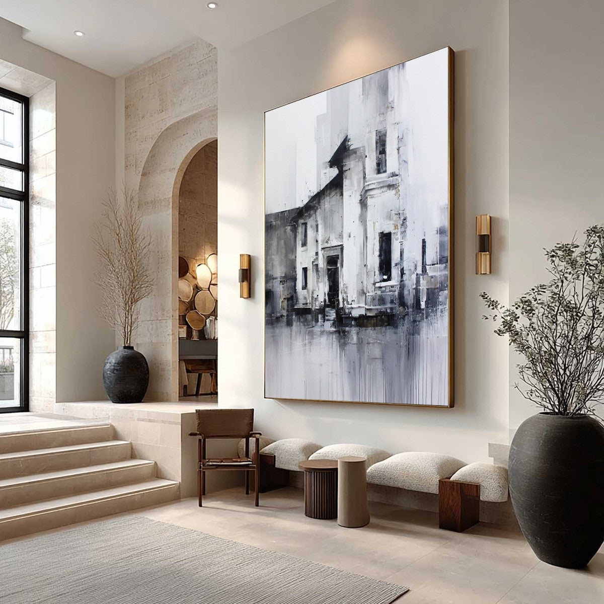 ARCHITECTURAL ECHO: Monochrome Abstract Cityscape Painting - Image 7
