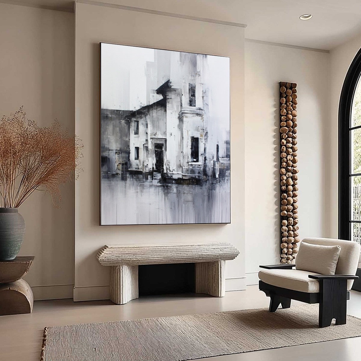 ARCHITECTURAL ECHO: Monochrome Abstract Cityscape Painting - Image 8