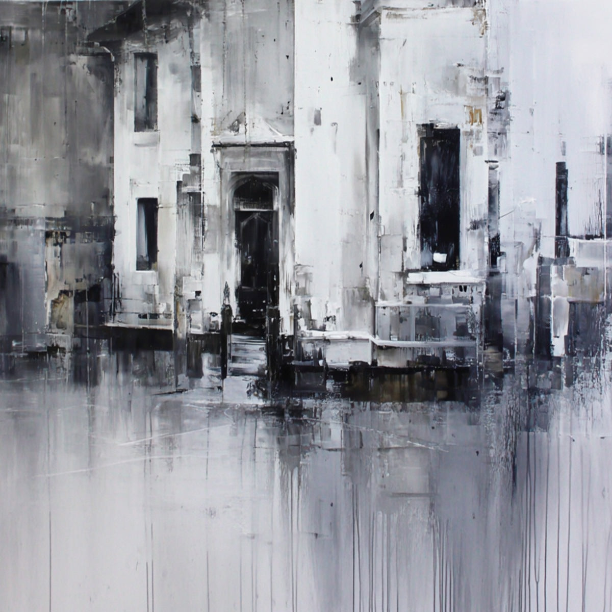 ARCHITECTURAL ECHO: Monochrome Abstract Cityscape Painting - Image 3