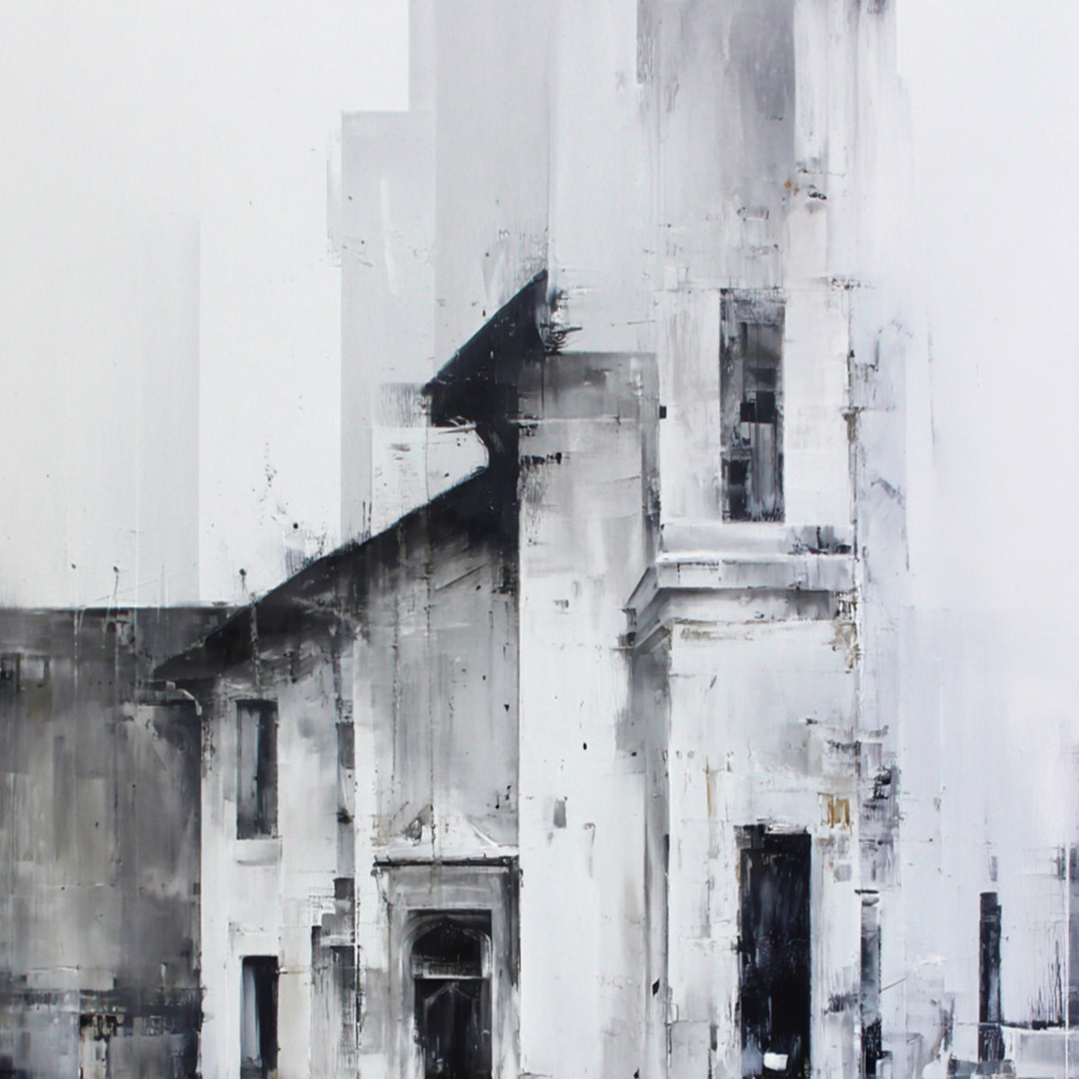 ARCHITECTURAL ECHO: Monochrome Abstract Cityscape Painting - Image 5