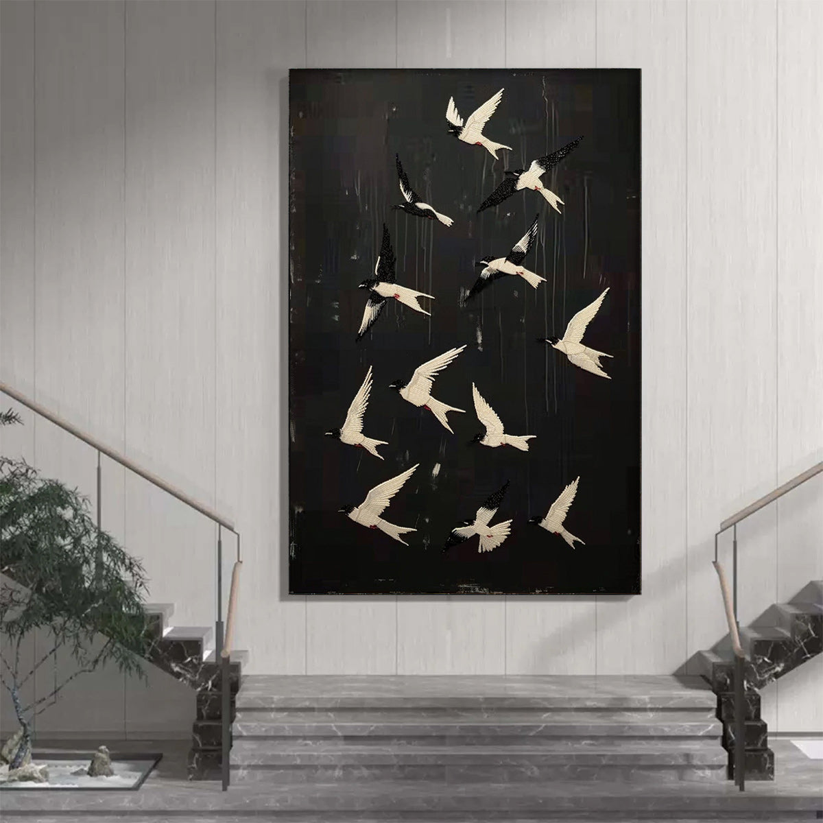 ASCENSION: Beaded Birds on Textured Canvas - Image 2