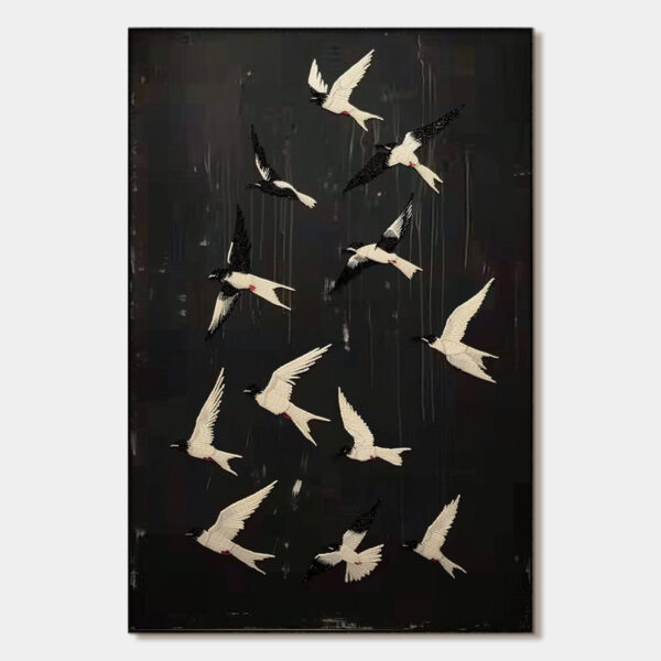 ASCENSION: Beaded Birds on Textured Canvas