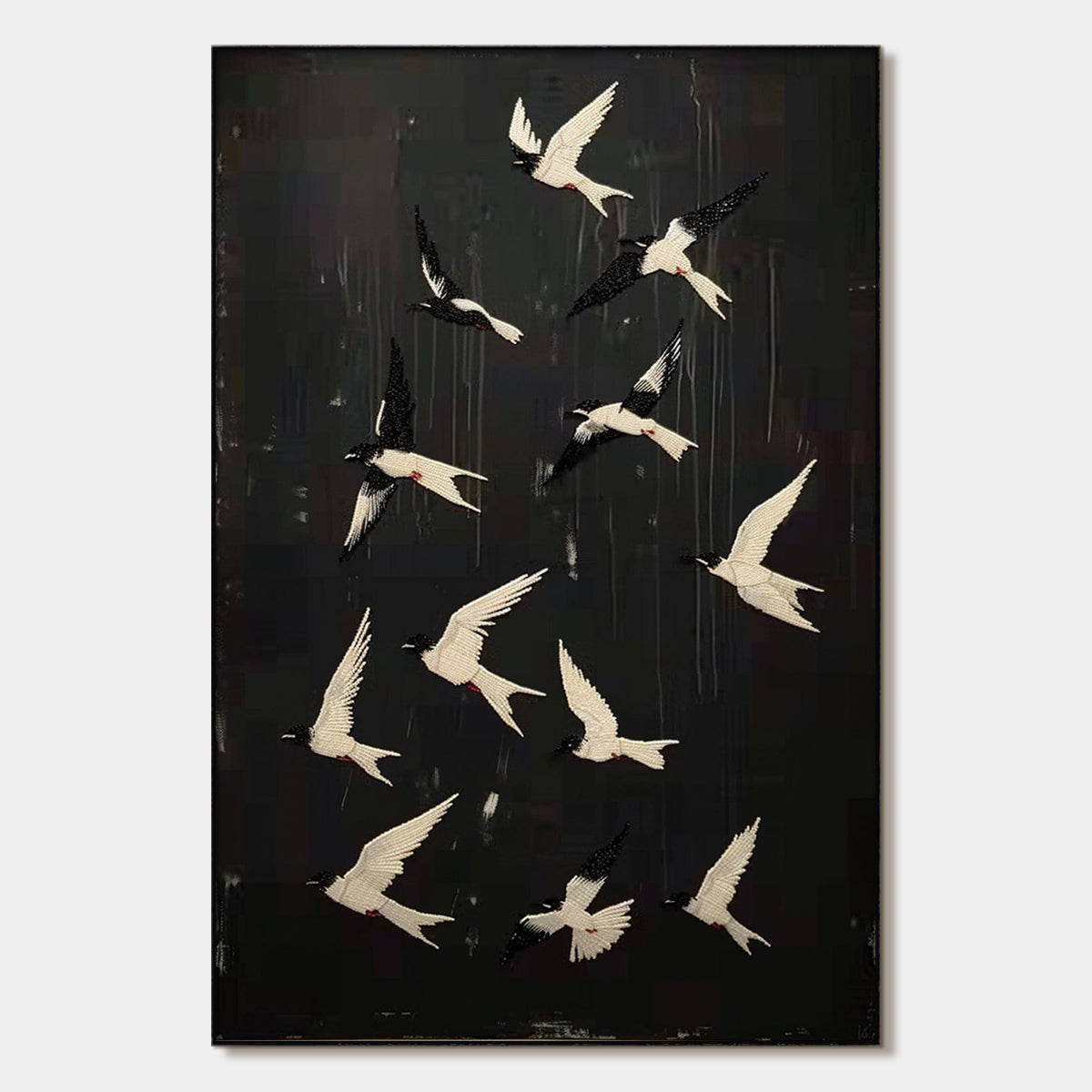 ASCENSION: Beaded Birds on Textured Canvas