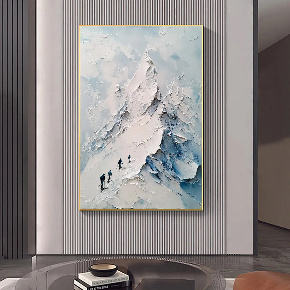 ASCENT: Textured Impasto Mountain Landscape Painting with Skiers - Image 2
