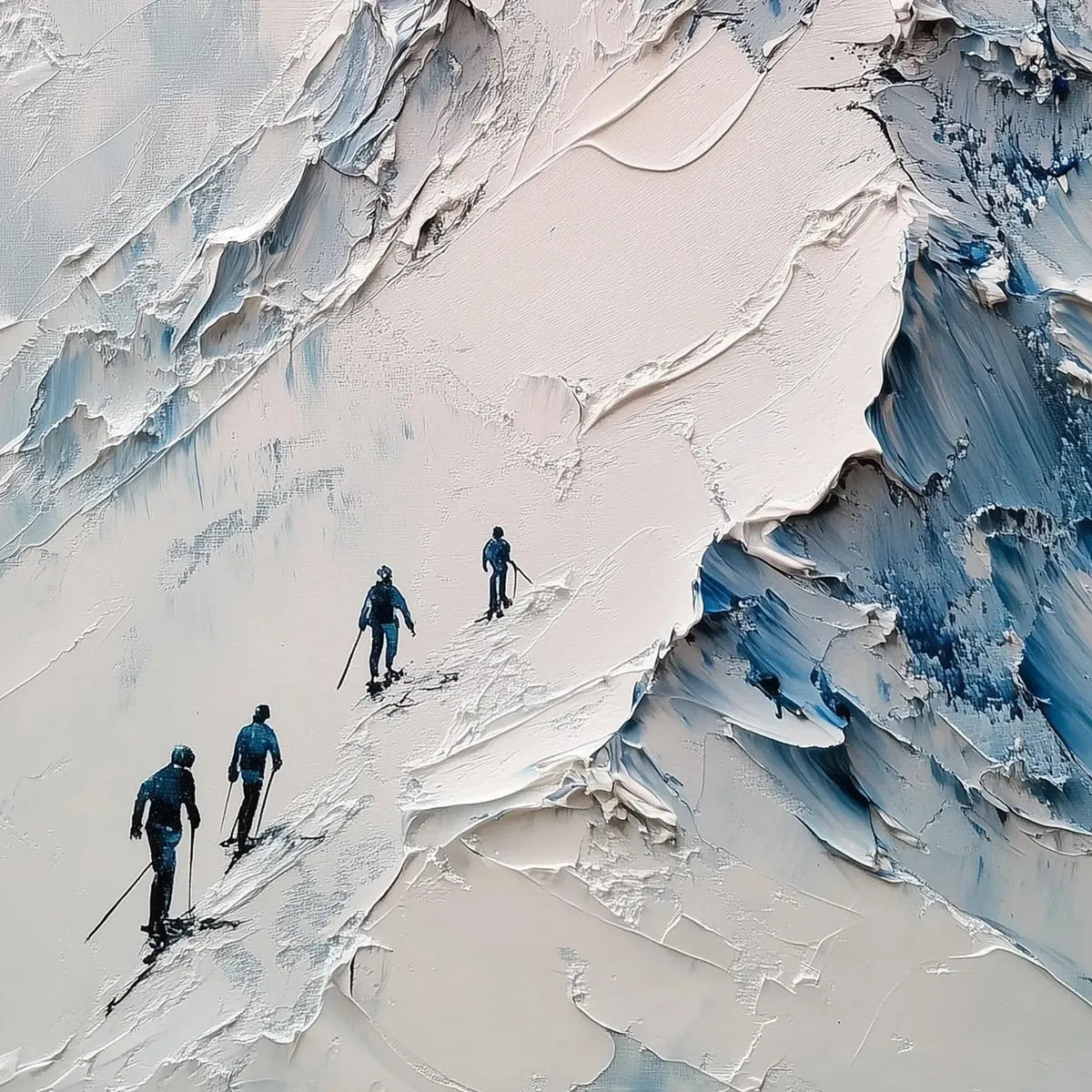 ASCENT: Textured Impasto Mountain Landscape Painting with Skiers - Image 3