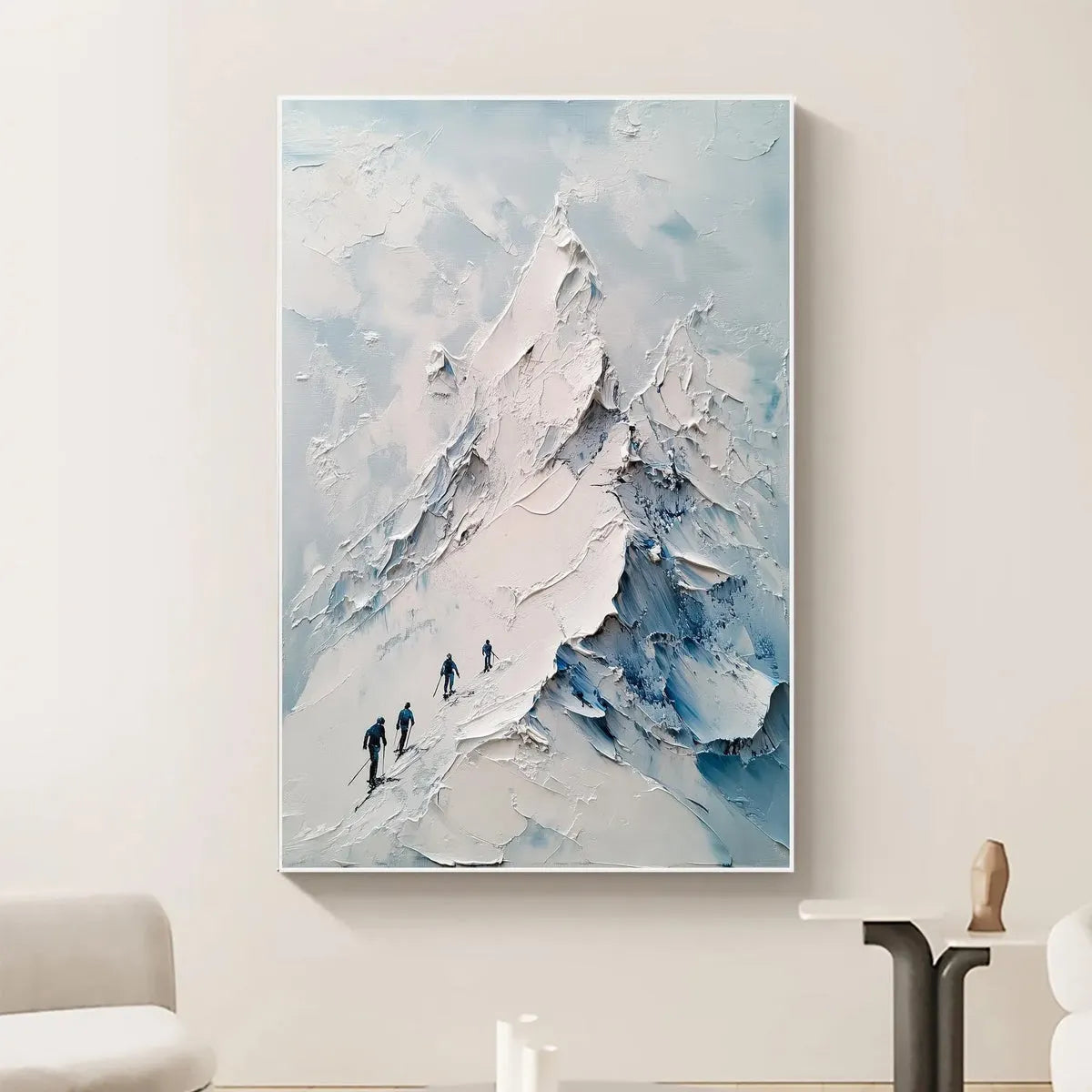 ASCENT: Textured Impasto Mountain Landscape Painting with Skiers - Image 4