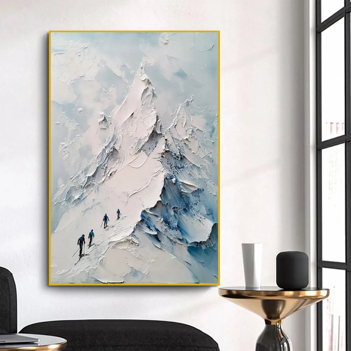 ASCENT: Textured Impasto Mountain Landscape Painting with Skiers - Image 7