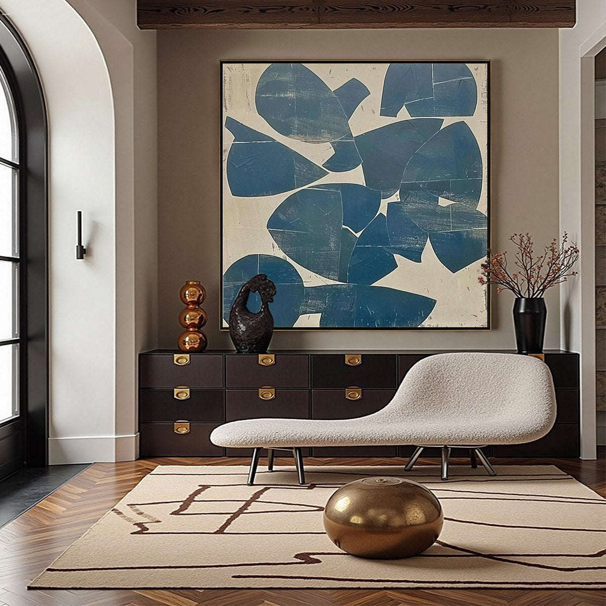 ASSEMBLAGE: Minimalist Blue and Beige Abstract Painting - Image 4
