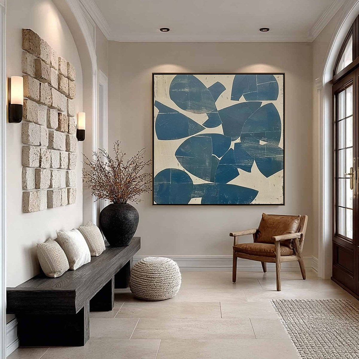 ASSEMBLAGE: Minimalist Blue and Beige Abstract Painting - Image 5