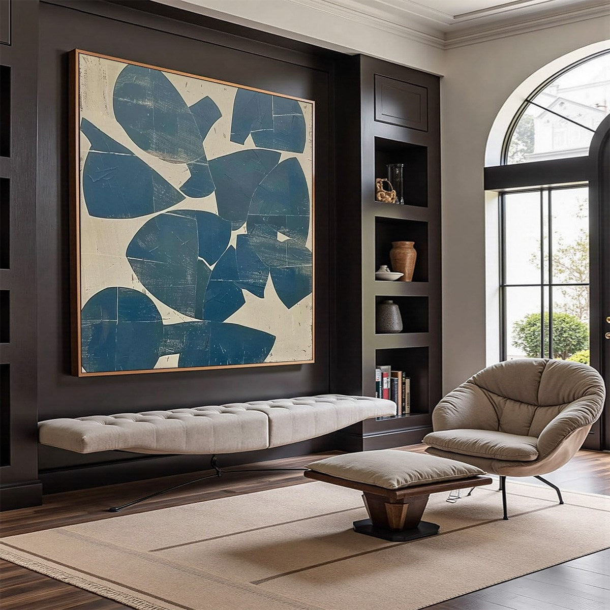 ASSEMBLAGE: Minimalist Blue and Beige Abstract Painting - Image 7