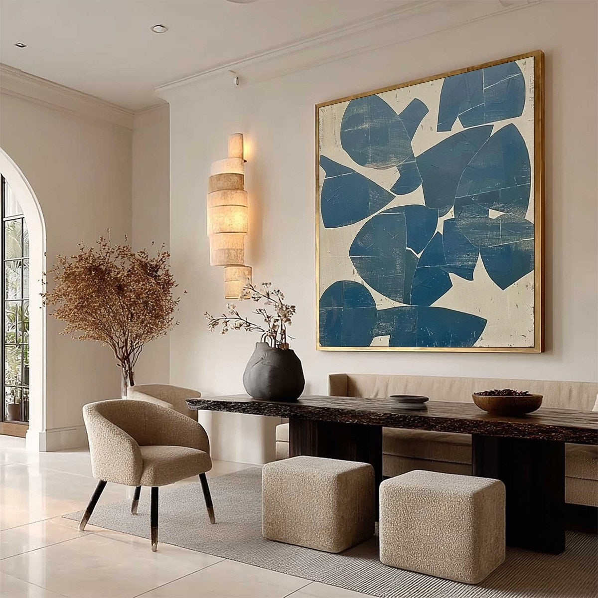 ASSEMBLAGE: Minimalist Blue and Beige Abstract Painting - Image 8