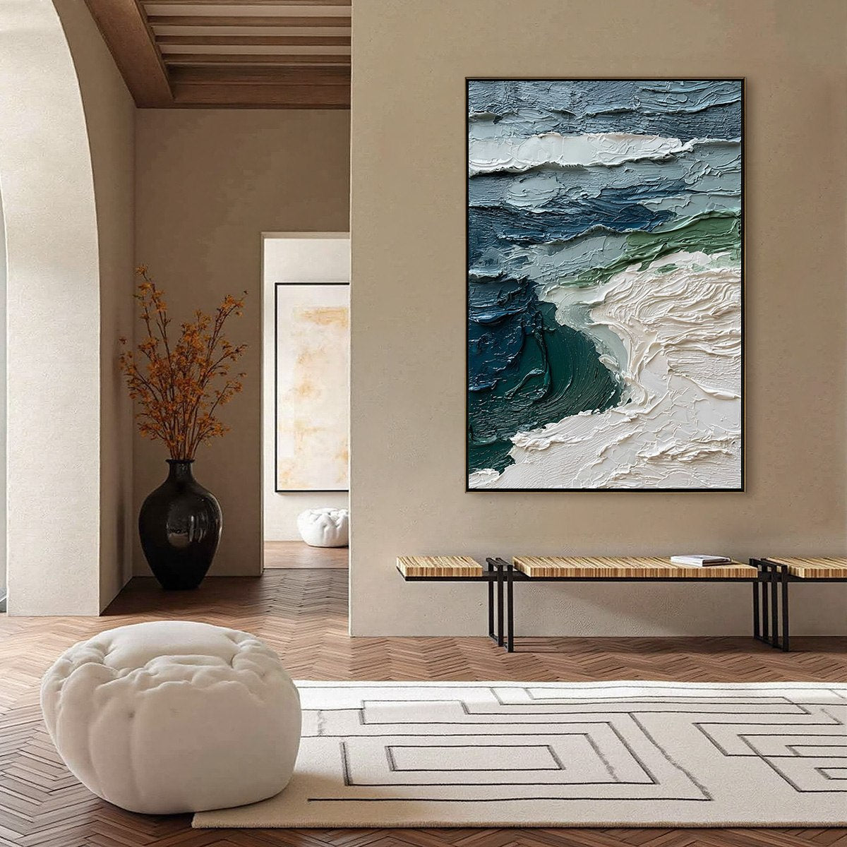 ATLANTIC CREST: Textured Wabi Sabi Seascape Impasto Oil Painting - Image 4