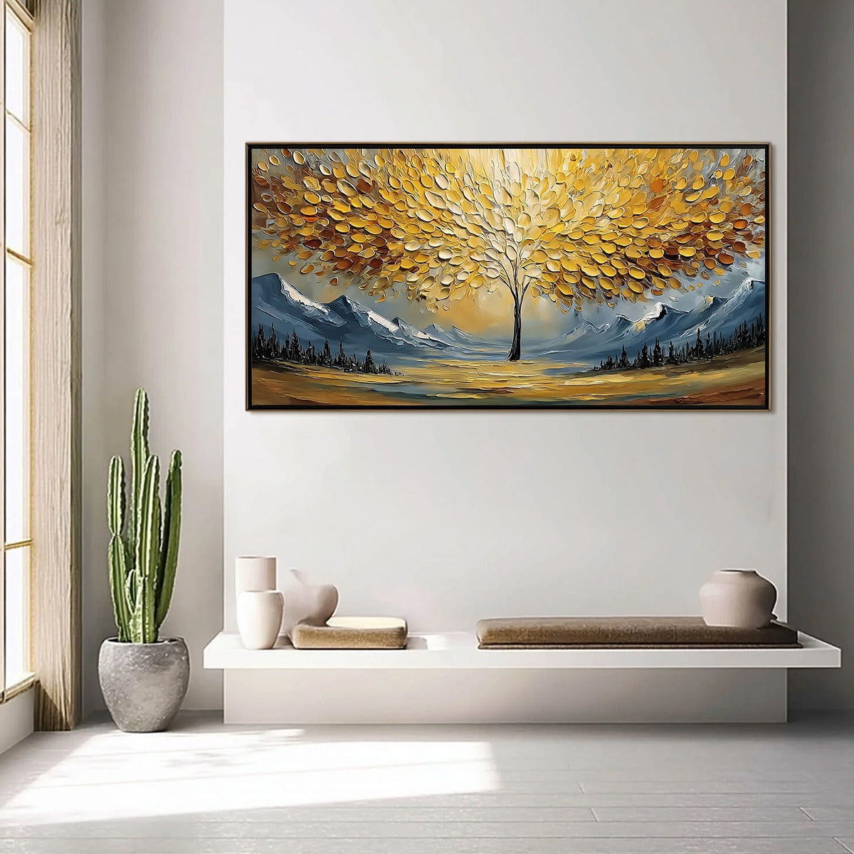 AURA OF GOLD: Textured Golden Tree of Life Landscape Painting - Image 4