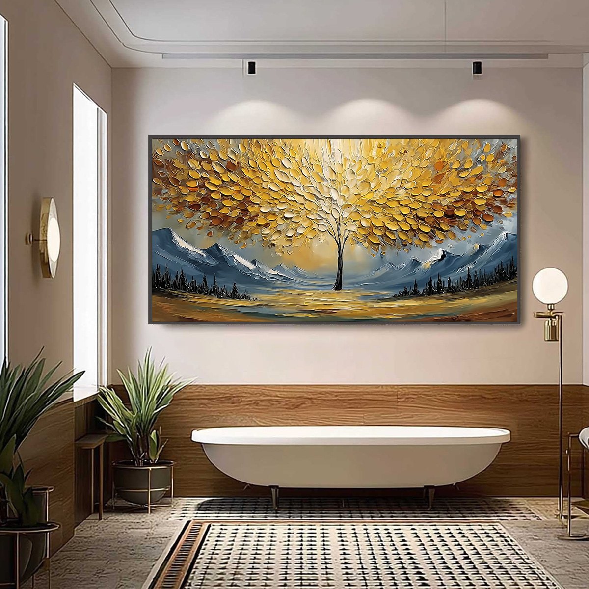 AURA OF GOLD: Textured Golden Tree of Life Landscape Painting - Image 6