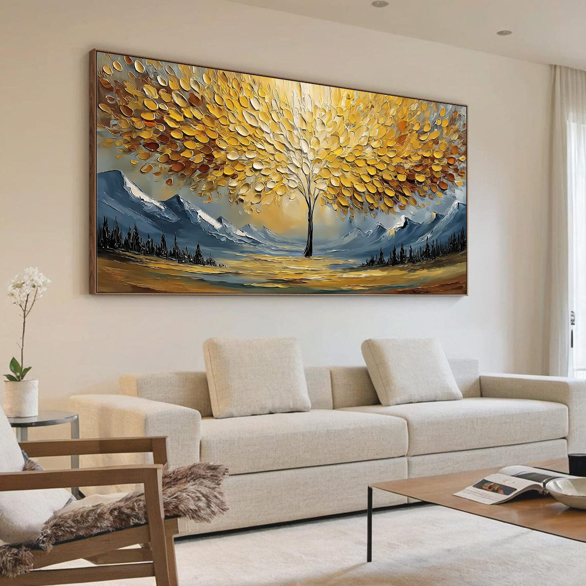 AURA OF GOLD: Textured Golden Tree of Life Landscape Painting - Image 7