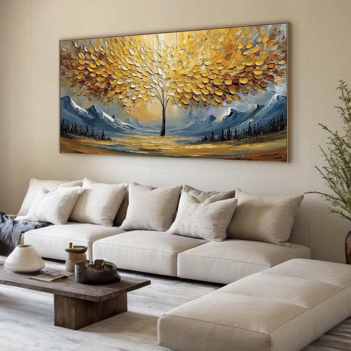 AURA OF GOLD: Textured Golden Tree of Life Landscape Painting - Image 8