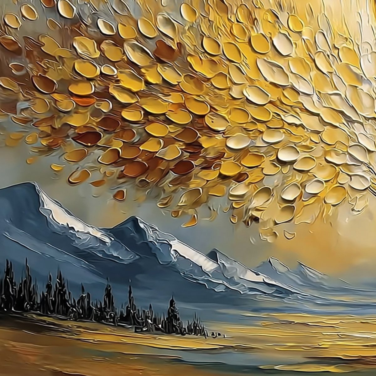 AURA OF GOLD: Textured Golden Tree of Life Landscape Painting - Image 3