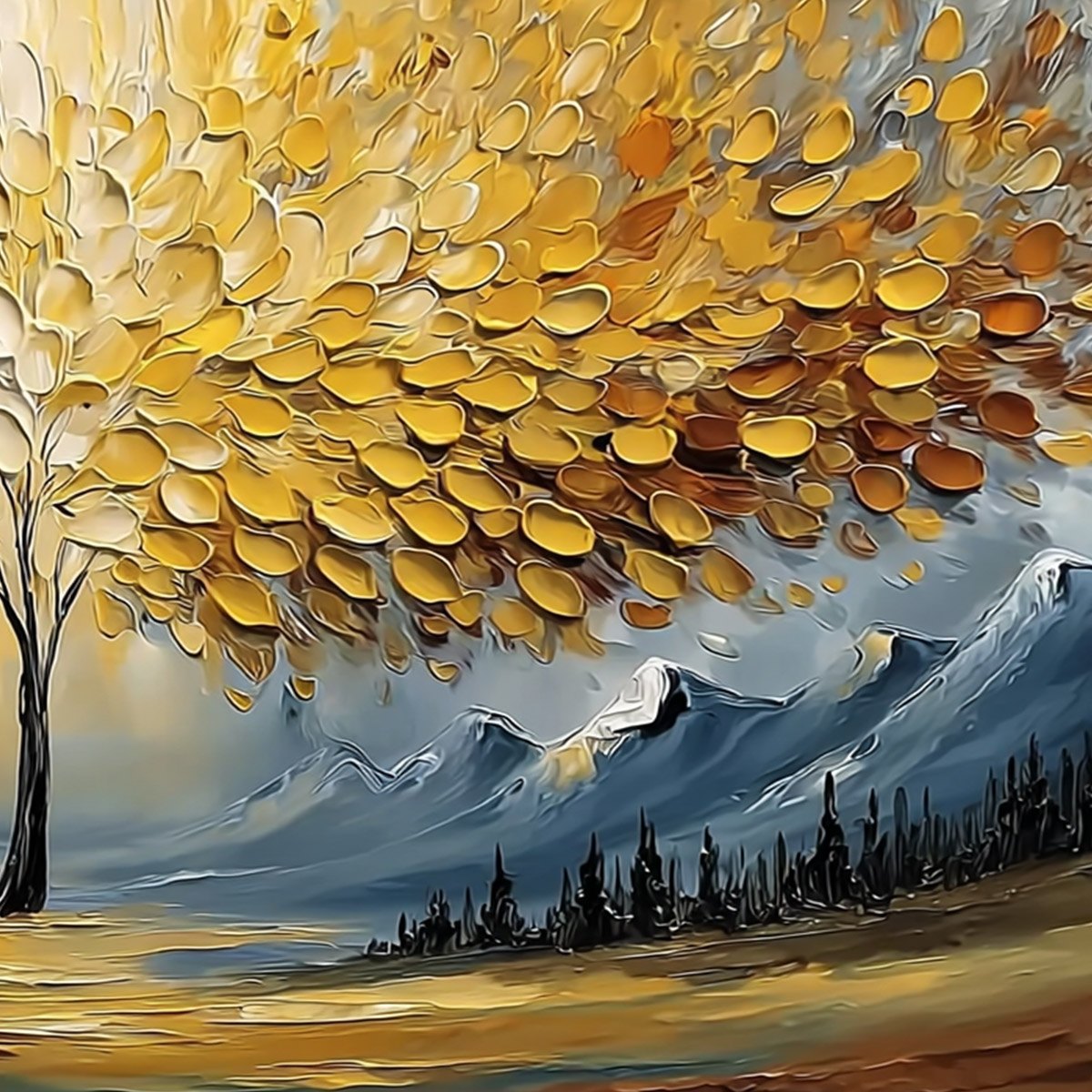 AURA OF GOLD: Textured Golden Tree of Life Landscape Painting - Image 5