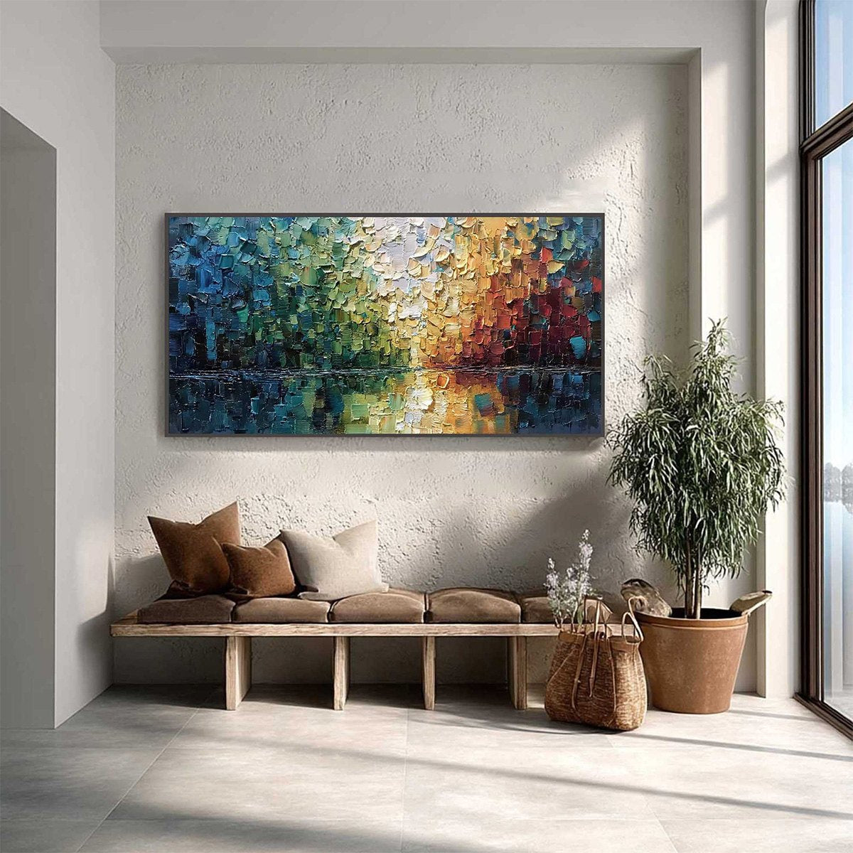 AURORA'S REFLECTION: Heavily Textured Abstract Impasto Landscape Painting - Image 4