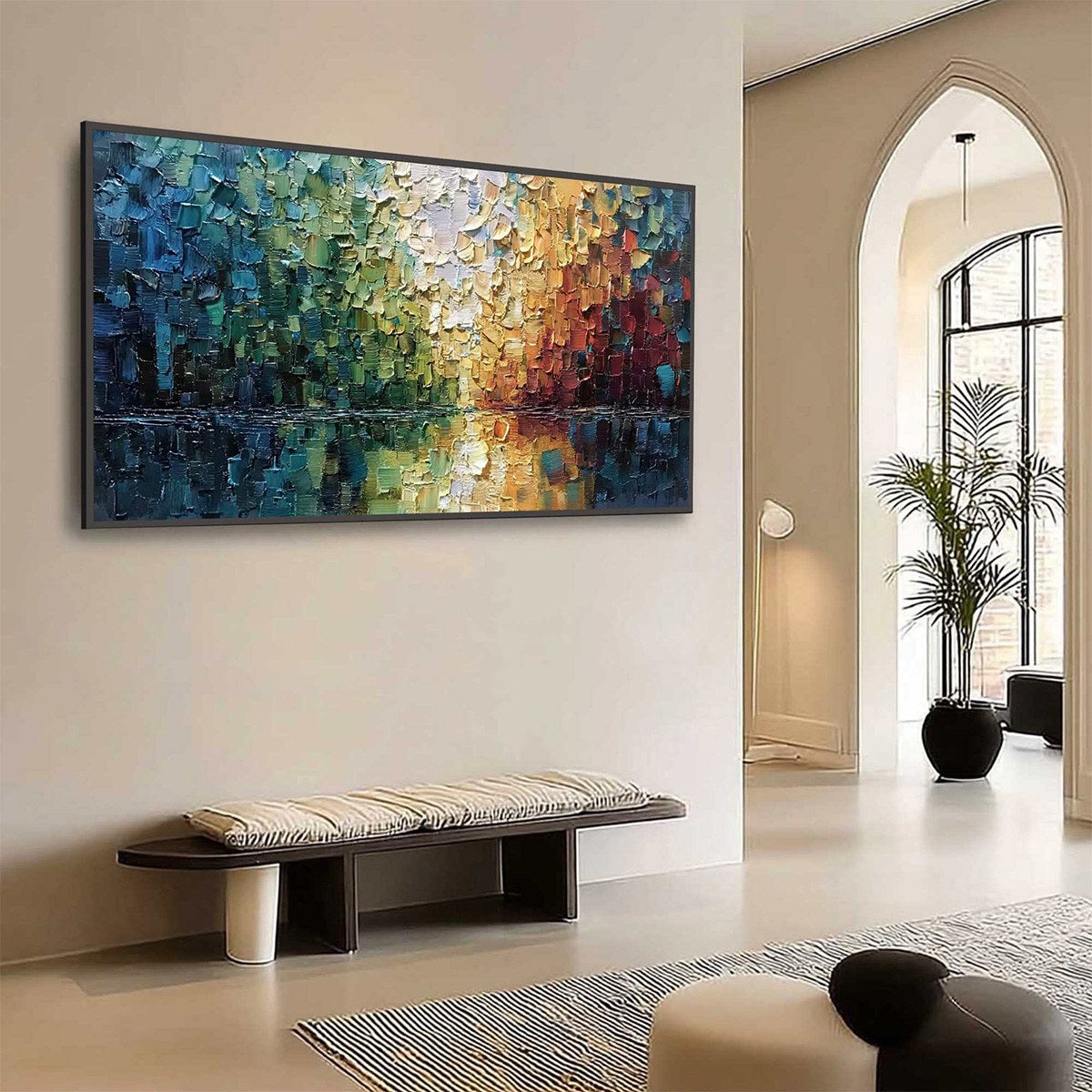 AURORA'S REFLECTION: Heavily Textured Abstract Impasto Landscape Painting - Image 7