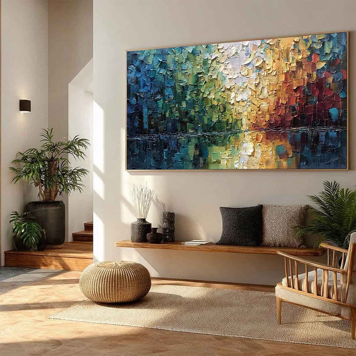 AURORA'S REFLECTION: Heavily Textured Abstract Impasto Landscape Painting - Image 8