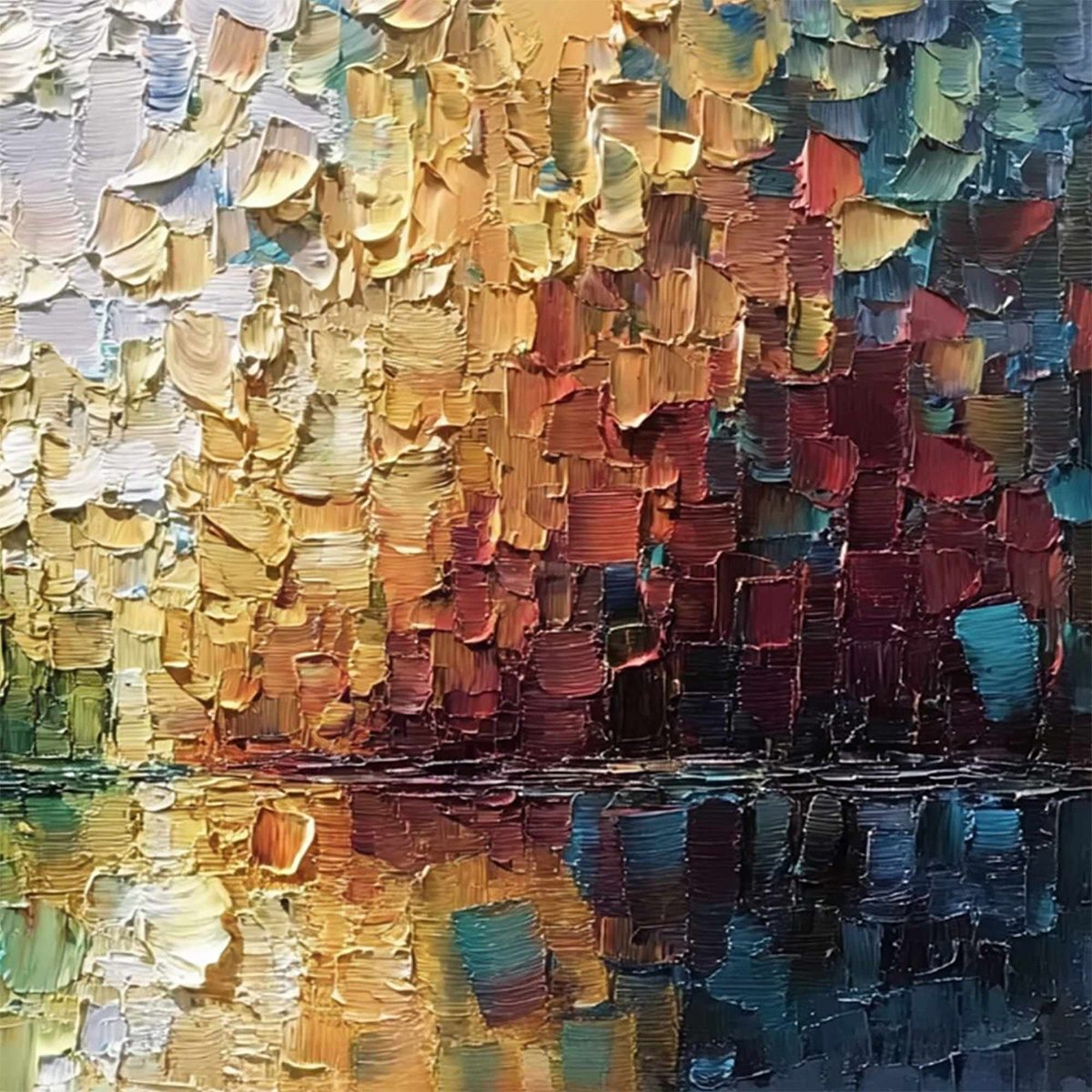 AURORA'S REFLECTION: Heavily Textured Abstract Impasto Landscape Painting - Image 5