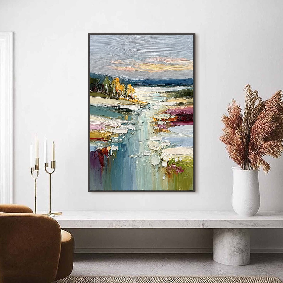 AUTUMN REFLECTIONS: Textured Abstract River Landscape Painting - Image 2