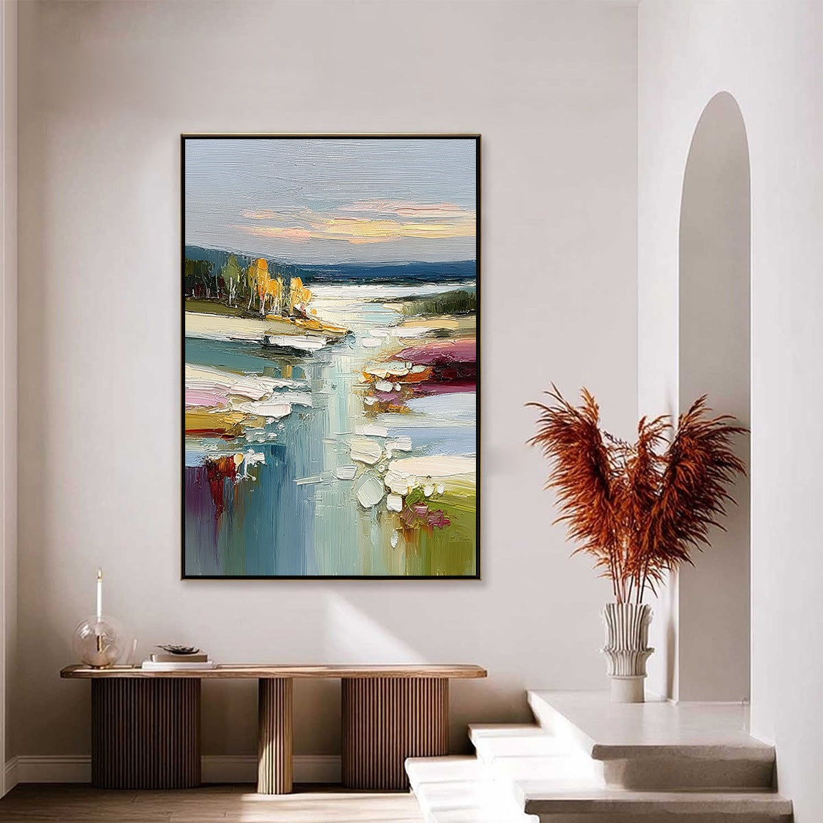 AUTUMN REFLECTIONS: Textured Abstract River Landscape Painting - Image 4