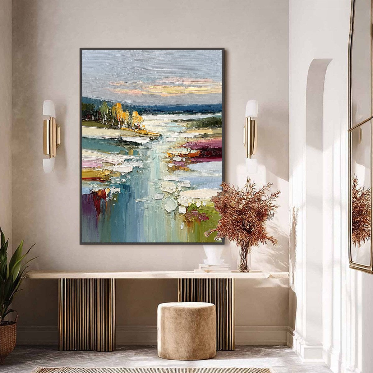 AUTUMN REFLECTIONS: Textured Abstract River Landscape Painting - Image 6