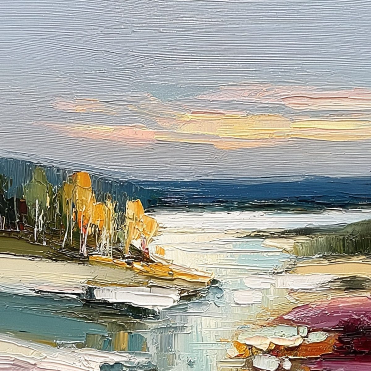 AUTUMN REFLECTIONS: Textured Abstract River Landscape Painting - Image 3