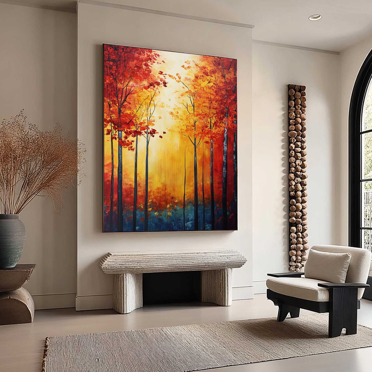 AUTUMN GLOW: Textured Abstract Forest Oil Painting - Image 4