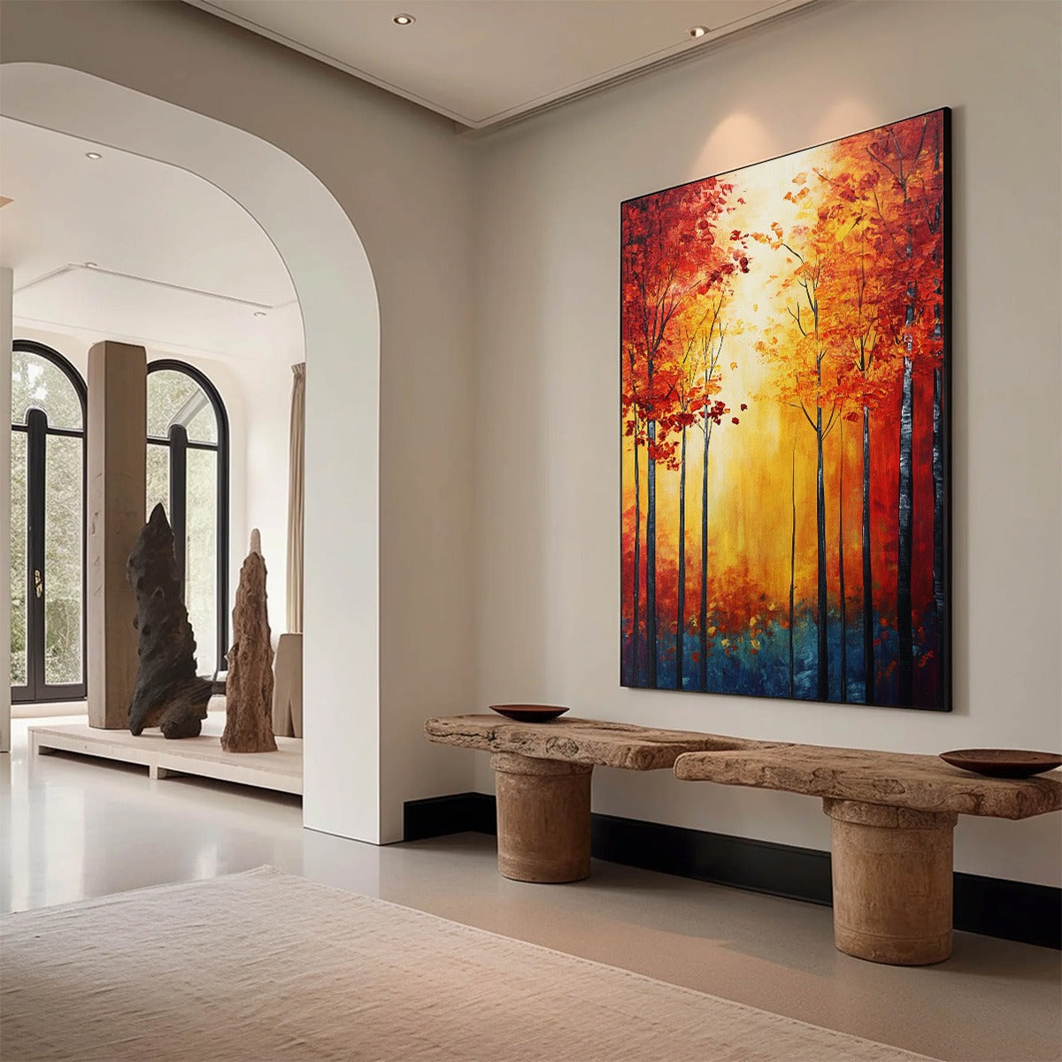 AUTUMN GLOW: Textured Abstract Forest Oil Painting - Image 7