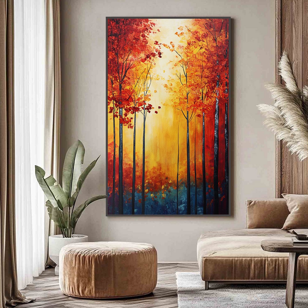 AUTUMN GLOW: Textured Abstract Forest Oil Painting - Image 2