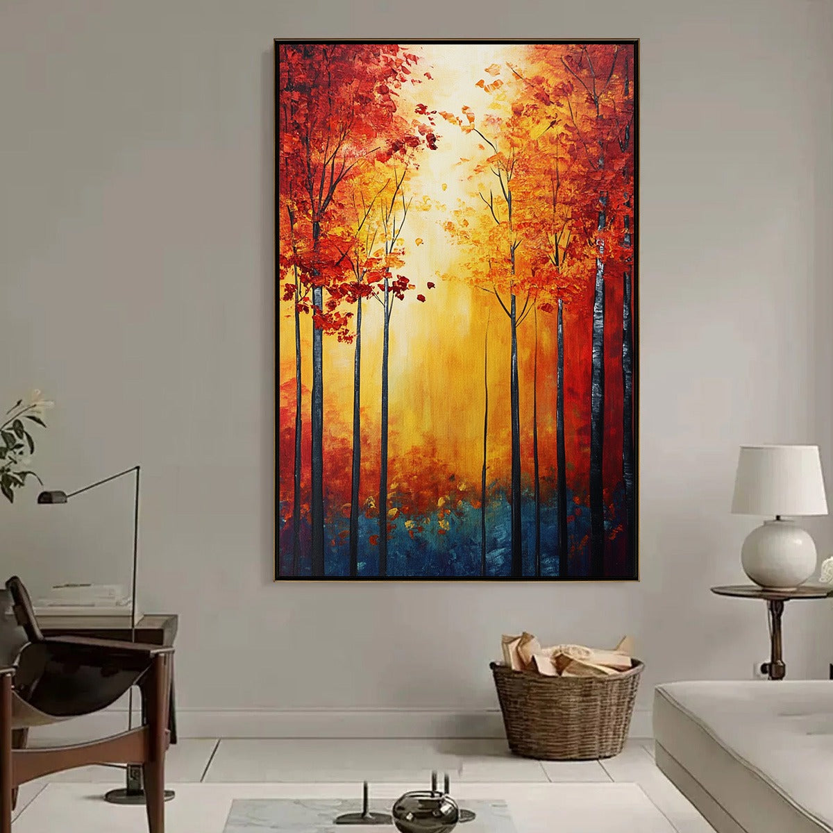 AUTUMN GLOW: Textured Abstract Forest Oil Painting - Image 8
