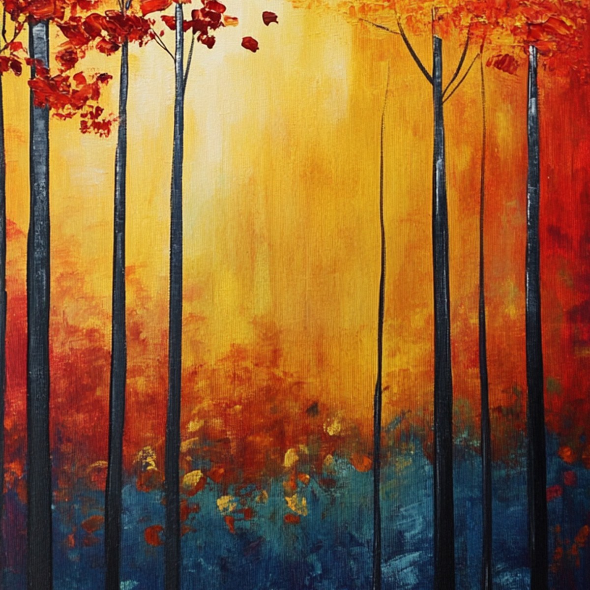 AUTUMN GLOW: Textured Abstract Forest Oil Painting - Image 3