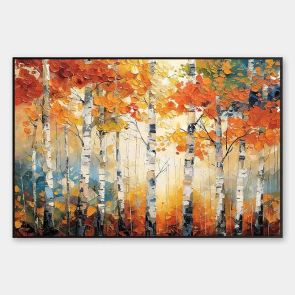 AUTUMN ASPEN: Textured Forest Painting, Impasto Wall Art, Horizontal Canvas, Fall Decor