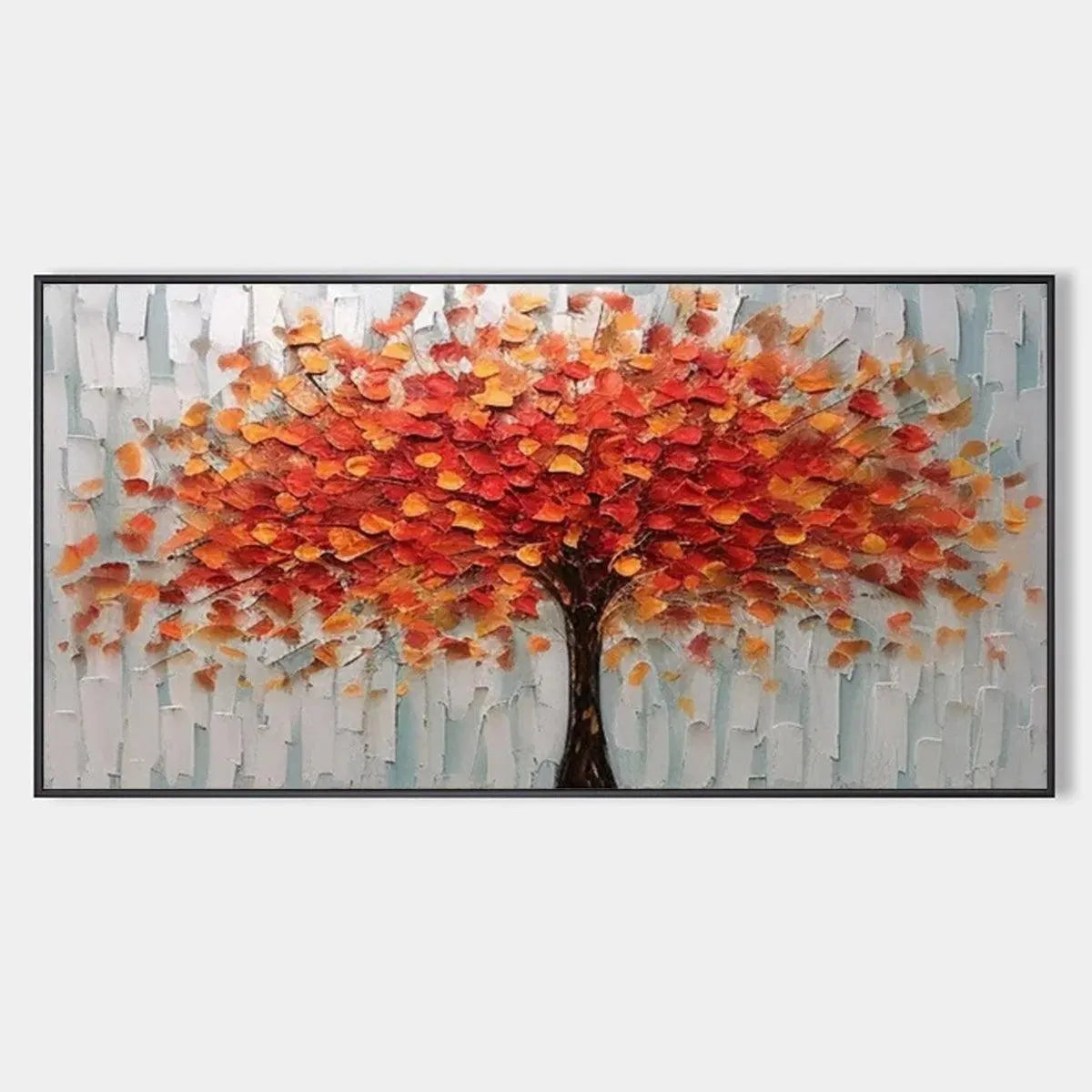 AUTUMN FIRE: Textured Impasto Painting of a Tree in Orange and Red