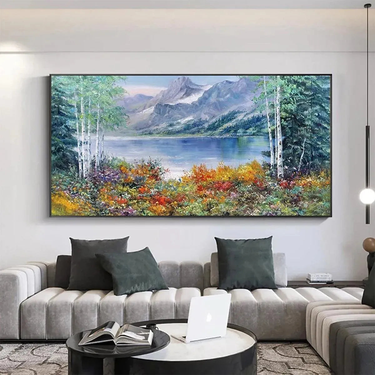 AUTUMN LAKE: Panoramic Autumn Landscape Painting with Lake and Mountains - Image 2