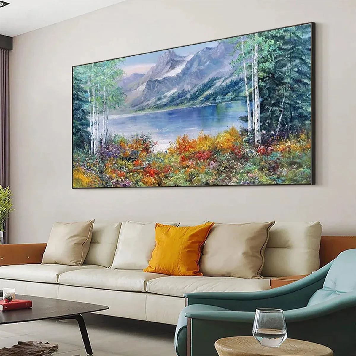 AUTUMN LAKE: Panoramic Autumn Landscape Painting with Lake and Mountains - Image 4