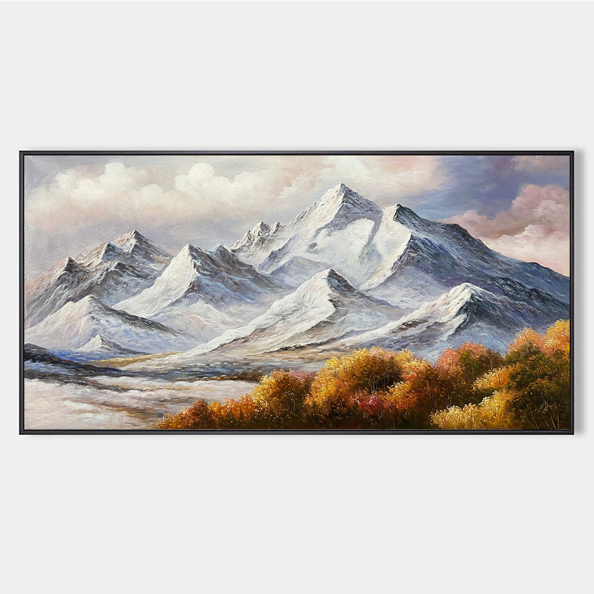 AUTUMN MAJESTY: Panoramic Mountain Landscape Oil Painting with Autumn Foliage