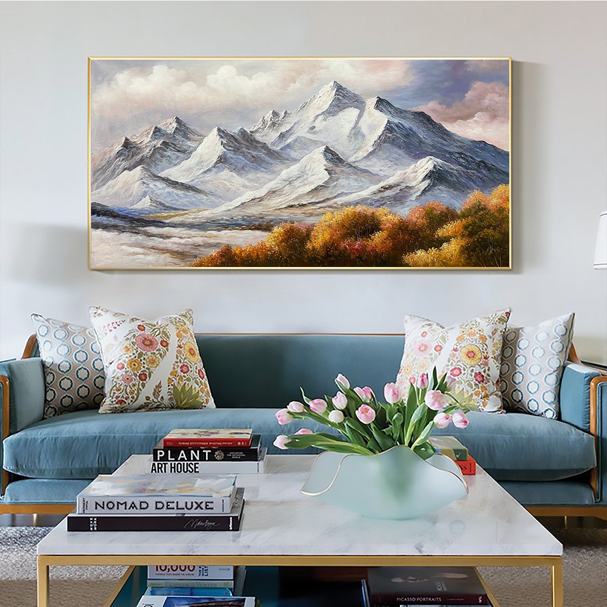 AUTUMN MAJESTY: Panoramic Mountain Landscape Oil Painting with Autumn Foliage - Image 2