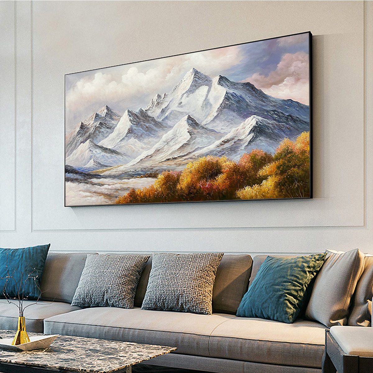 AUTUMN MAJESTY: Panoramic Mountain Landscape Oil Painting with Autumn Foliage - Image 4