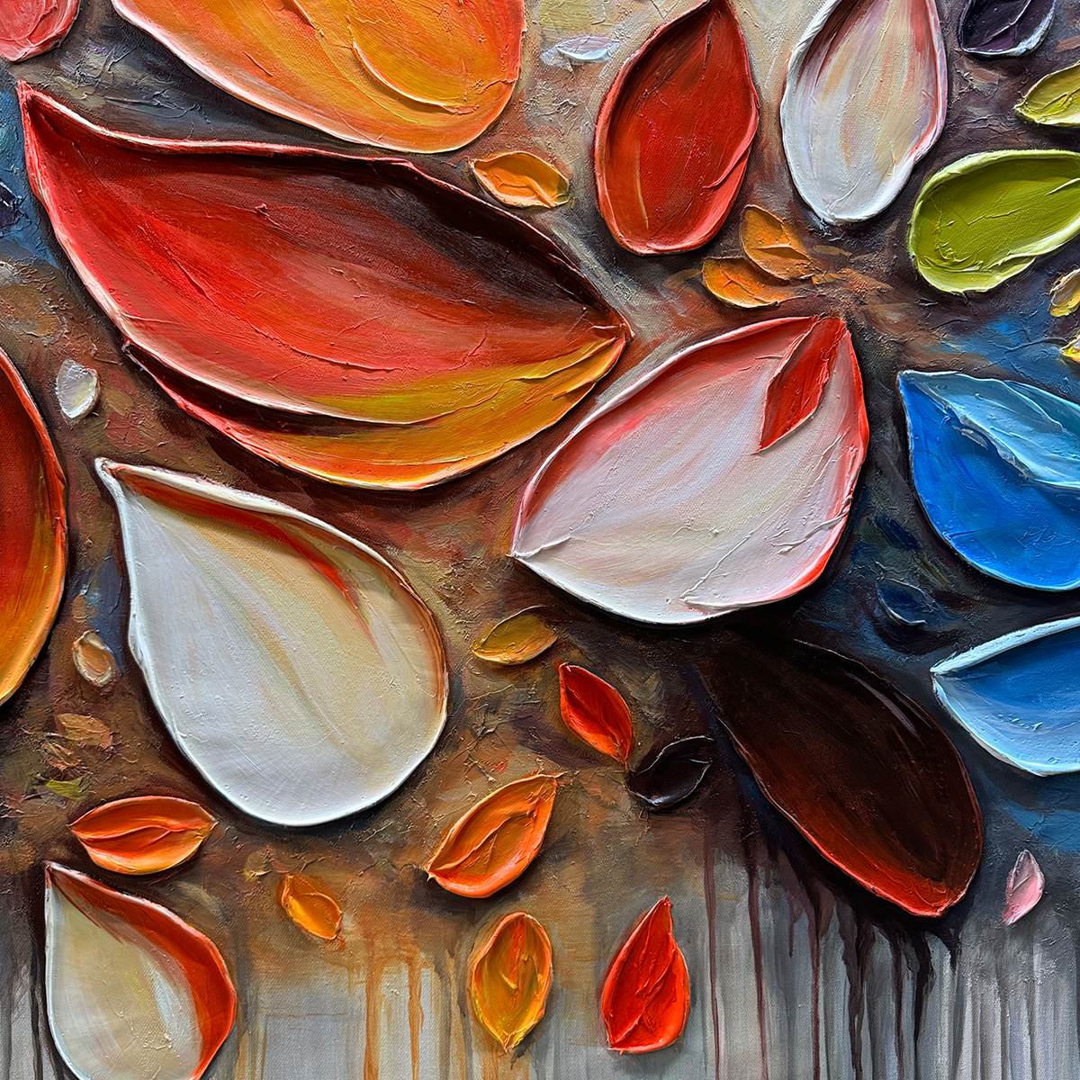 AUTUMN RAIN: Textured Impasto Leaf Fall Oil Painting - Image 3