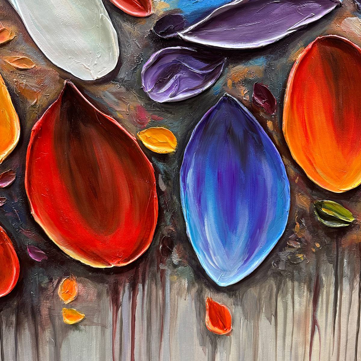 AUTUMN RAIN: Textured Impasto Leaf Fall Oil Painting - Image 7