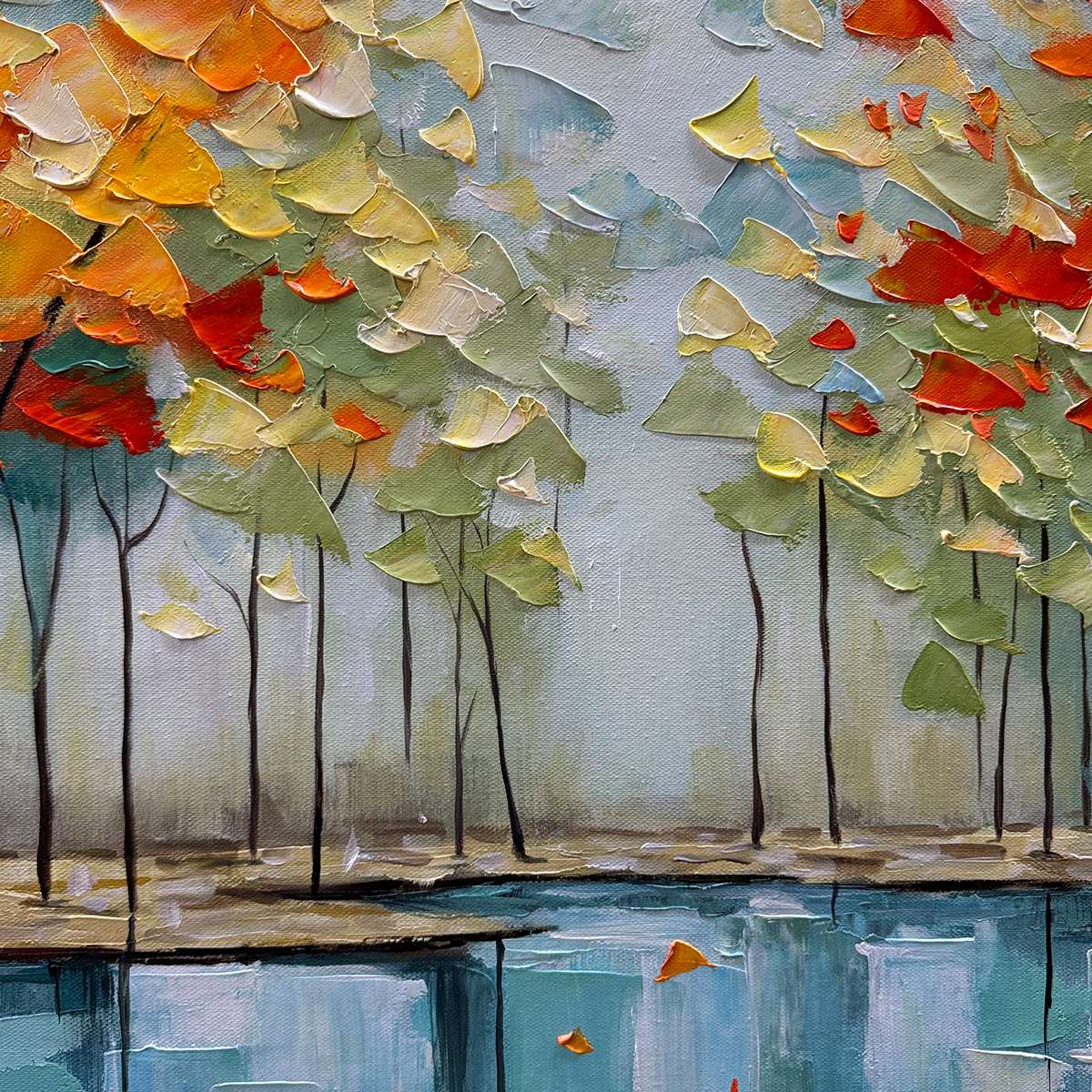 AUTUMN REFLECTIONS: Textured Landscape Oil Painting - Image 3