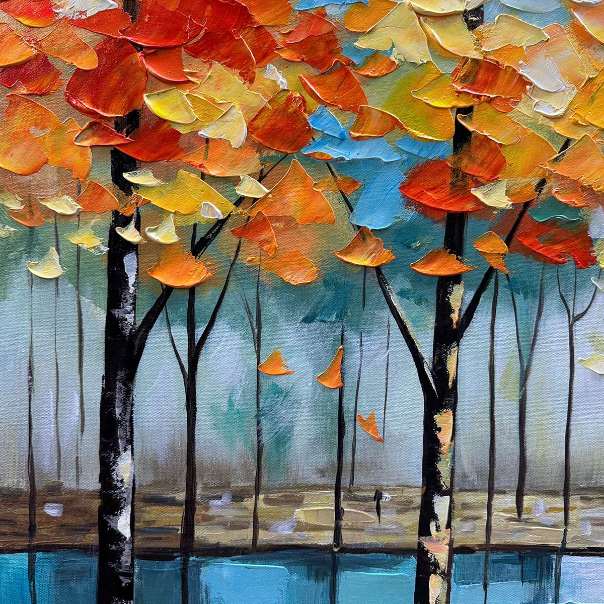 AUTUMN REFLECTIONS: Textured Landscape Oil Painting - Image 5
