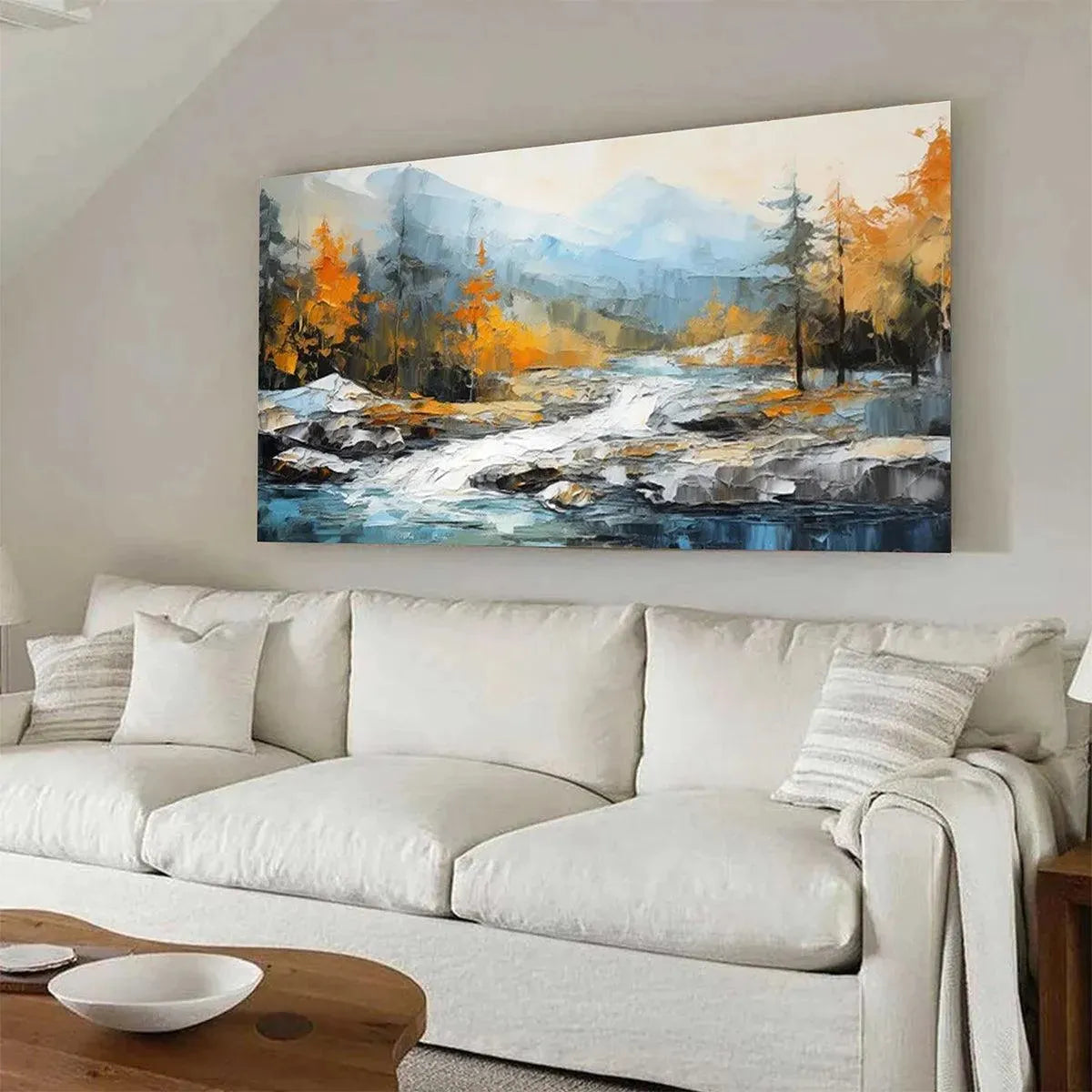 AUTUMN RIVER: Textured Landscape Painting with River and Mountains - Image 4