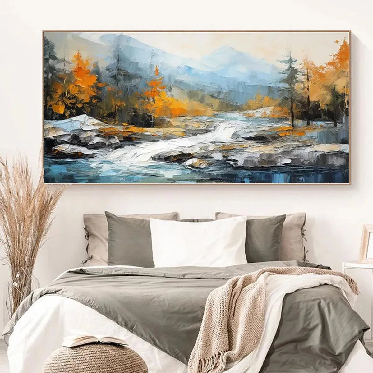 AUTUMN RIVER: Textured Landscape Painting with River and Mountains - Image 7